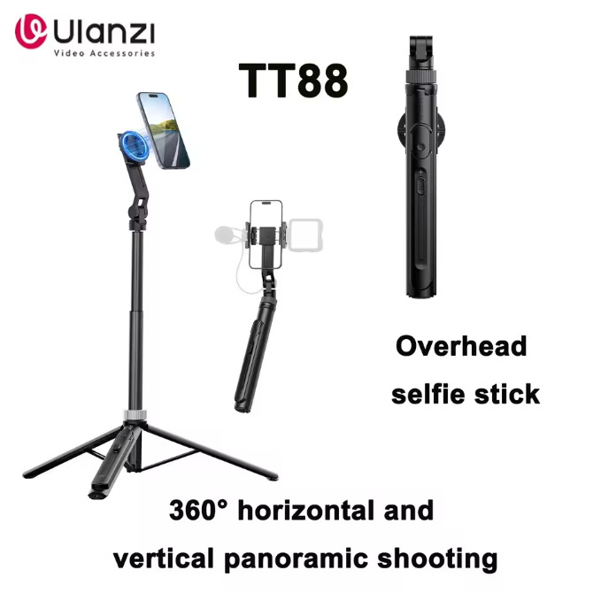 Ulanzi TT88 ขาตั้งกล้องโทรศัพท์พร้อมแคลมป์แม่เหล็กส่วนต่อขยายไม้เซลฟี่สําหรับ LiveStreaming Vlog