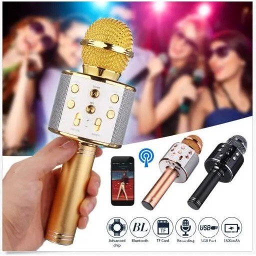 WS-858 ไมโครโฟนไร้สาย KTV คาราโอเกะบลูทูธชาร์จมือถือไมโครโฟนลําโพงไฮไฟ WS 858