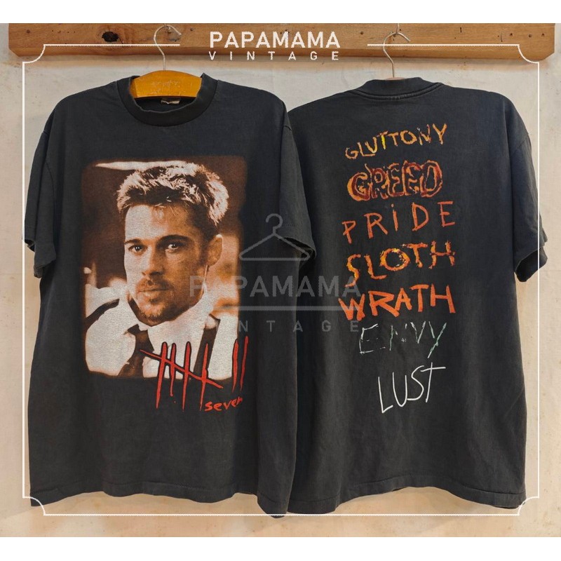 [ SE7EN ] SEVEN 2 Legendary Movie BRAD PITT Bio Washed เสื้อวินเทจ เสื้อหนังตำนาน papamama vintage s