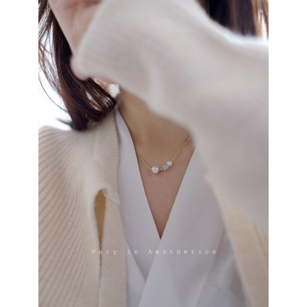 VIA ผ่าน 2025 ฤดูใบไม้ผลิฤดูร้อนไข่มุกน้ําจืดธรรมชาติหยก Clavicle Chain สร้อยคอหญิง Non-Fading ขนาดเ