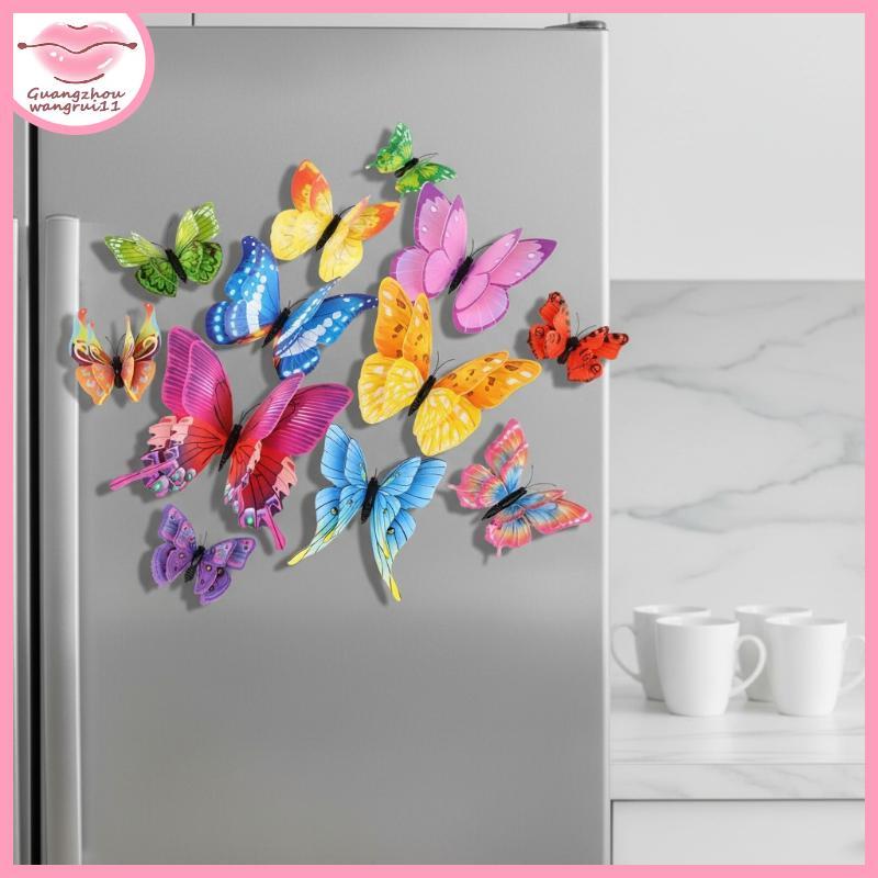 [GZ] 12 ชิ้น 3D Double Layer Butterfly Wall Stiers สีสันที่ถอดออกได้ตกแต่งสําหรับเนอสเซอรี่เด็กวัยหั