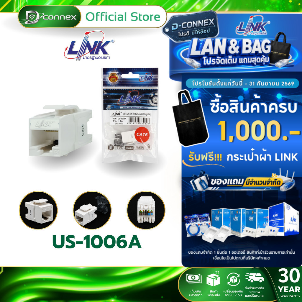 LINK US-1006A ตัวเมีย CAT6 RJ45 CAT6 RJ45 SIIM WHITE JACK COLOR CHAHGEABLE