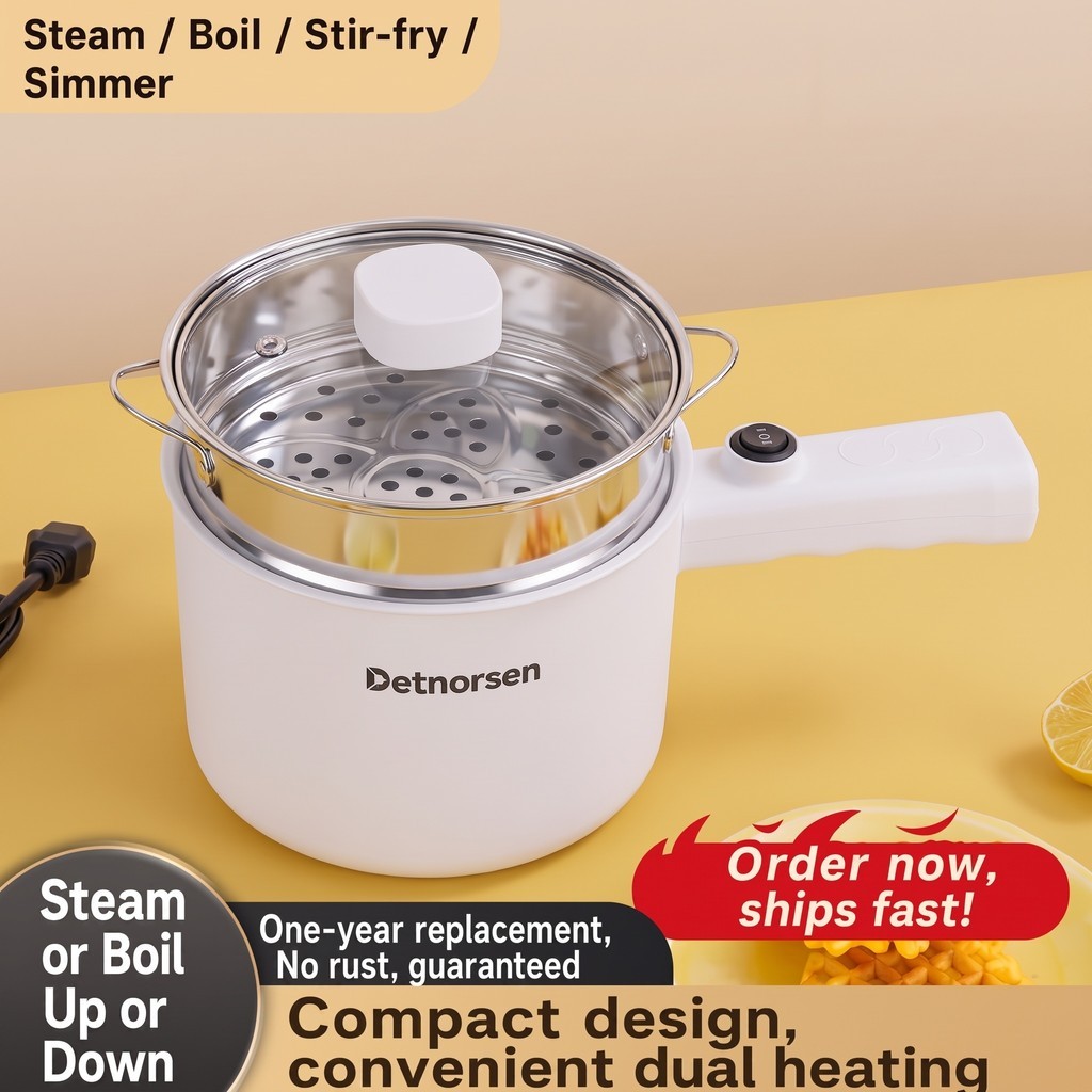 DETNORSEN EP-H1 ไฟฟ้า Multi Cooker Non-Stick หม้อ Hotpot สตูว์ไอน้ําต้มผัด 600W 18 ซม.