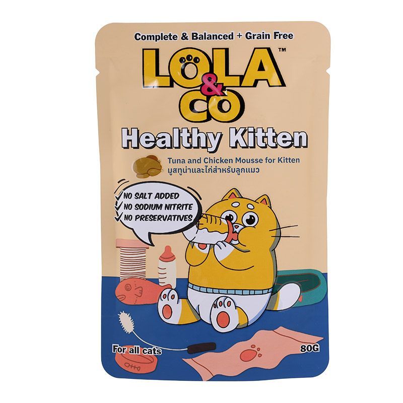 โลล่าแอนด์โคอาหารแมวมูสทูน่าและไก่สำหรับลูกแมว 80กรัม L&C Cat Tuna Chicken 80g [หมายเลขบาร์โค้ด 8859601031010 ]
