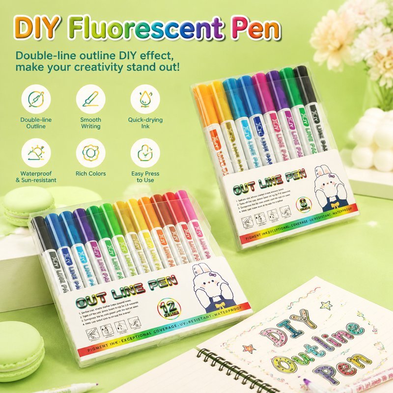 มาร์กเกอร์วาดเส้นคอนทัวร์ มาร์กเกอร์สร้างขอบสี รุ่นชุด 8 สีและรุ่นชุด 12 สี สำหรับงานกระดาษ DIY หลาย