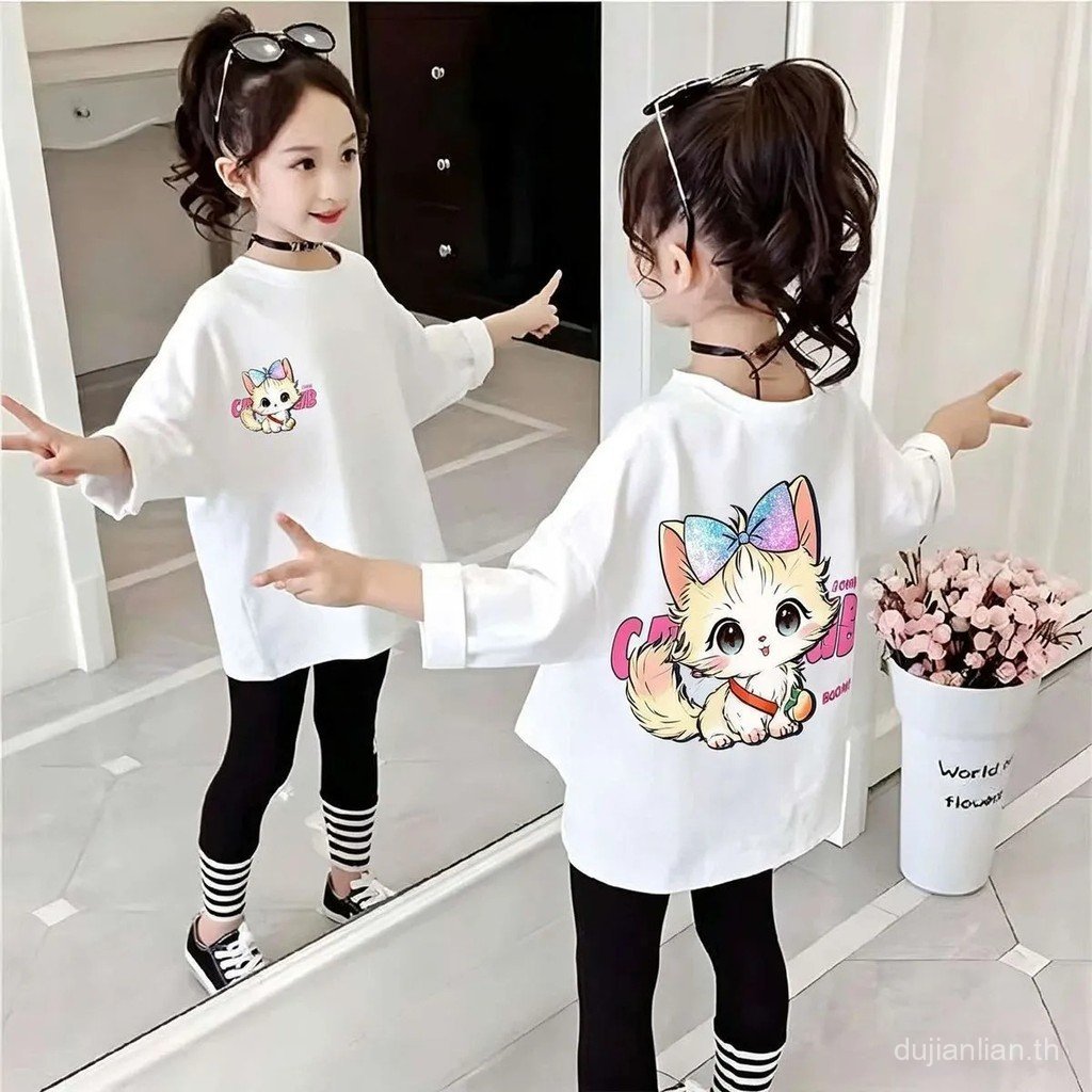 ALJ Allens Home Spike Girls Pure Cotton เสื้อยืดแขนยาว 2026 ฤดูใบไม้ผลิฤดูใบไม้ร่วงสไตล์ใหม่การ์ตูนห