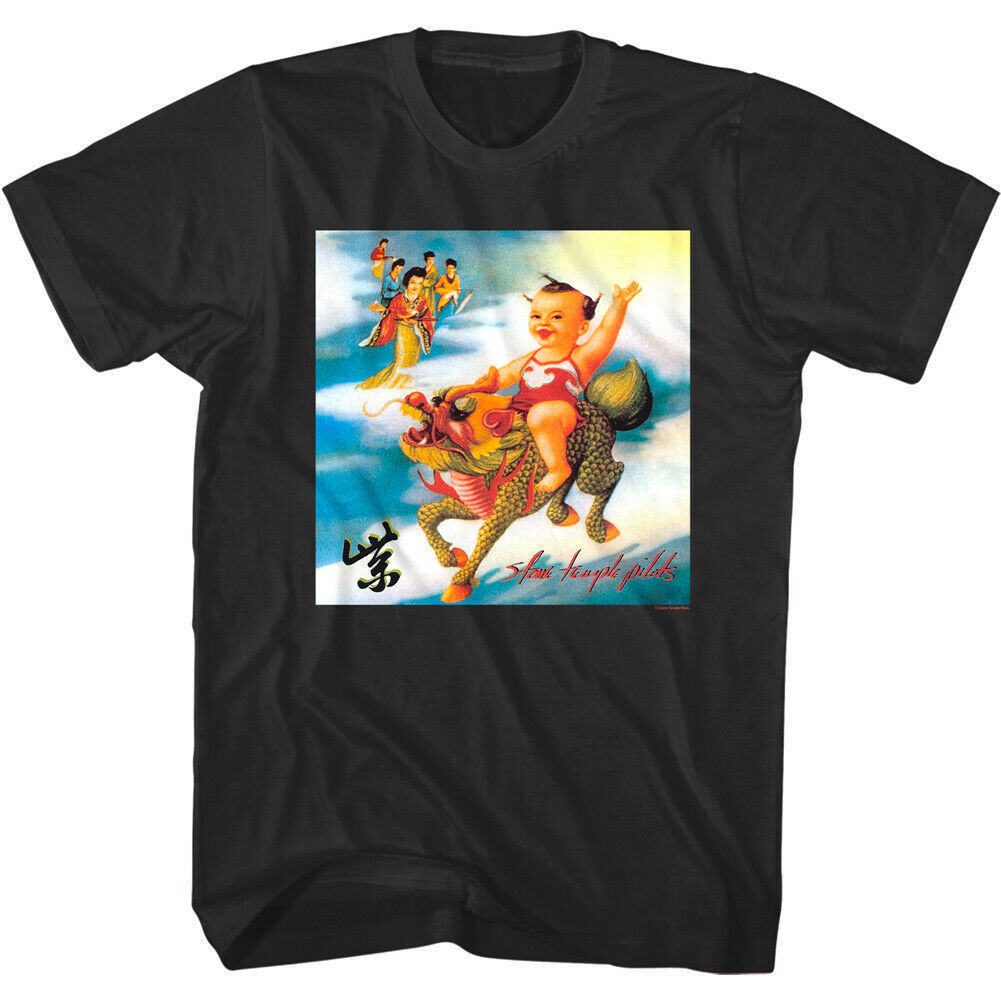 เสื้อยืดสไตล์เรโทรร็อกอเมริกันสำหรับผู้ชาย ลายวงดนตรี Stone Temple Pilots และ Purple Unicorn
