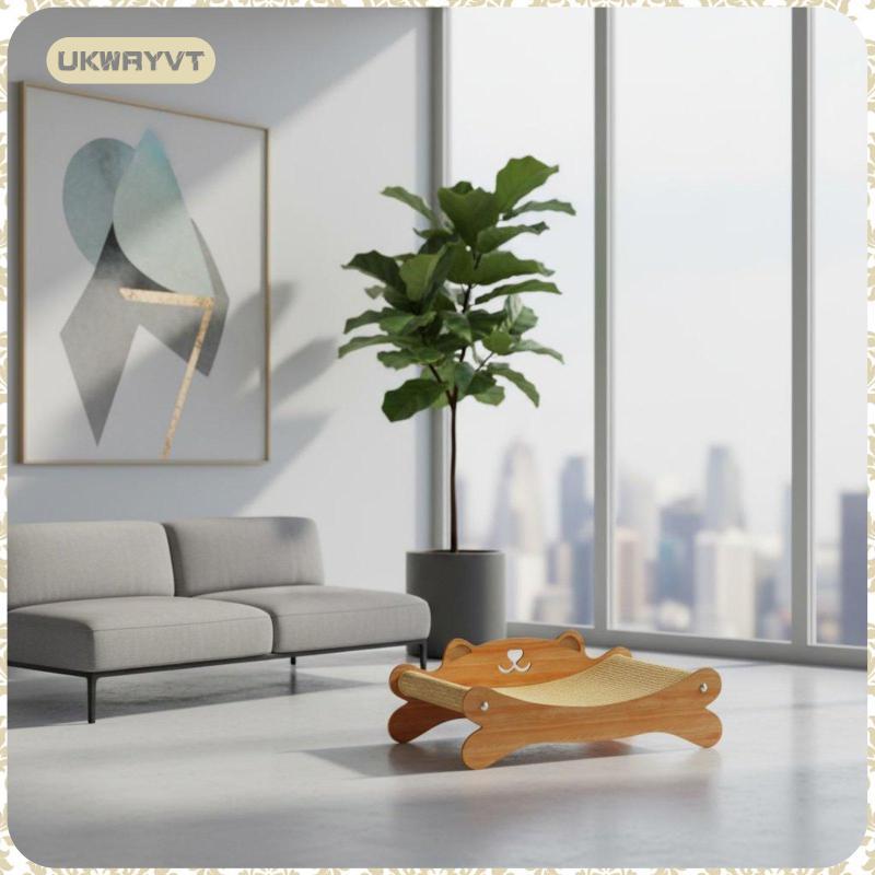 [ukwryvt] Non-Shedding Cat Scratcher Lounge 2-in-1 Design Wooden Cat Sofa Bed Natural