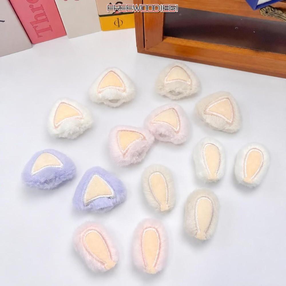 FREEWOODIEGI 2PCS Furry Rabbit Ears, Fluffy Soft Plush Cat Ears, Multi-Style การ์ตูนตกแต่งแพทช์สําหร