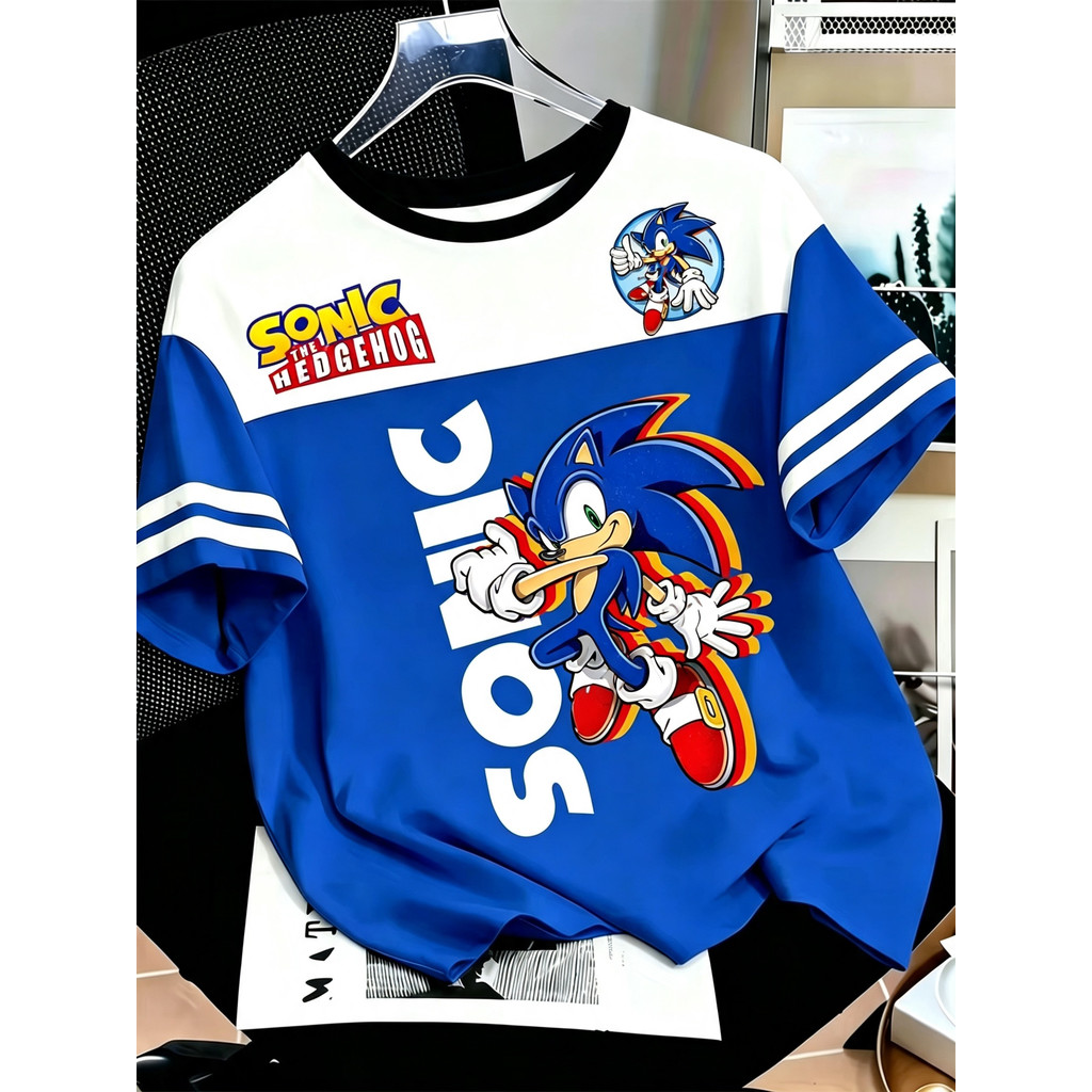 Blue The Hedgehog Sonic Tails 3d Graphic Printed Jersey Anime Game Fan Tee Fashion Street Wear Y2k T