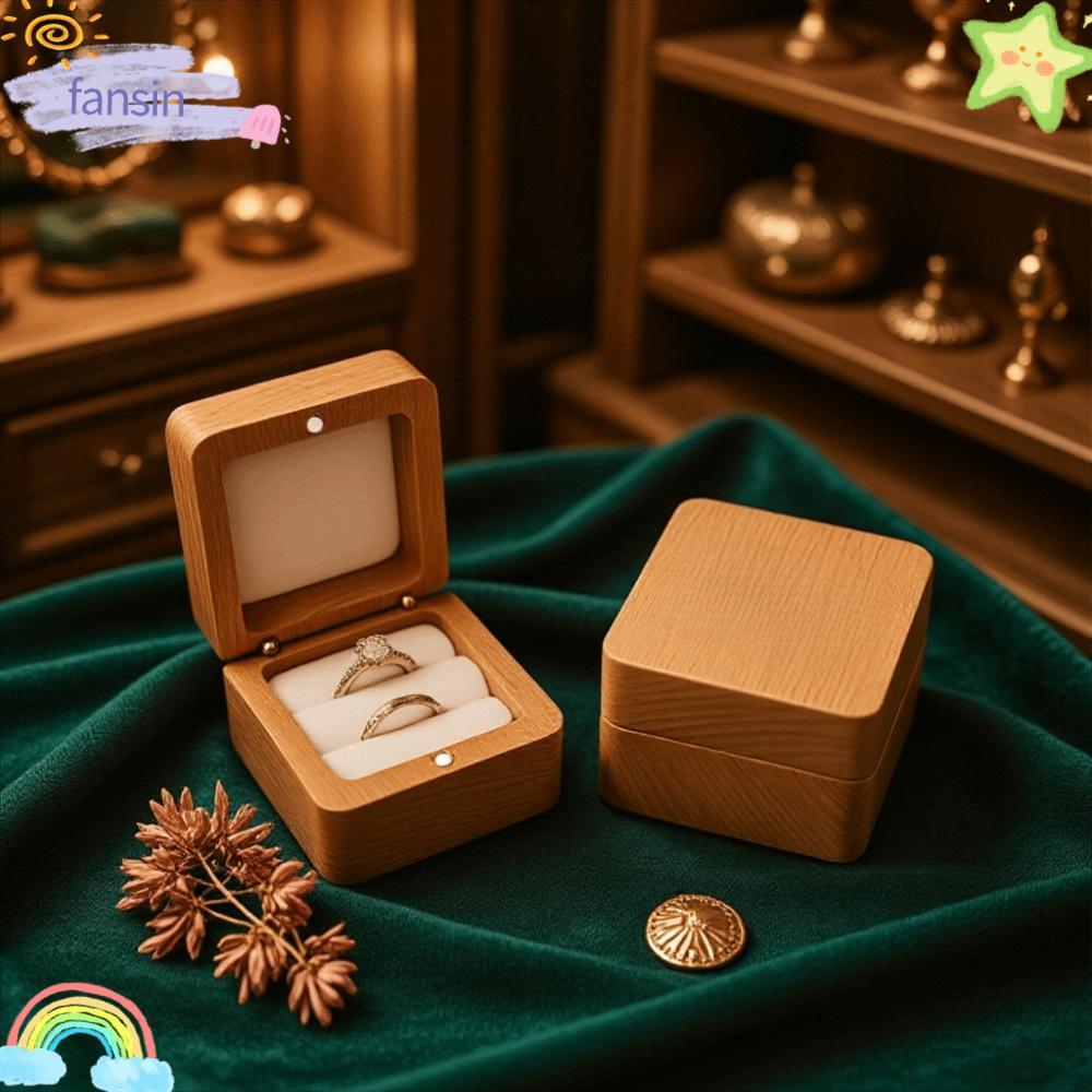 FANSIN กล่องไม้แหวน, ไม้กํามะหยี่เรียบง่ายหู Studs, Retro Jewlery Storage Jewlery Organizer แหวน