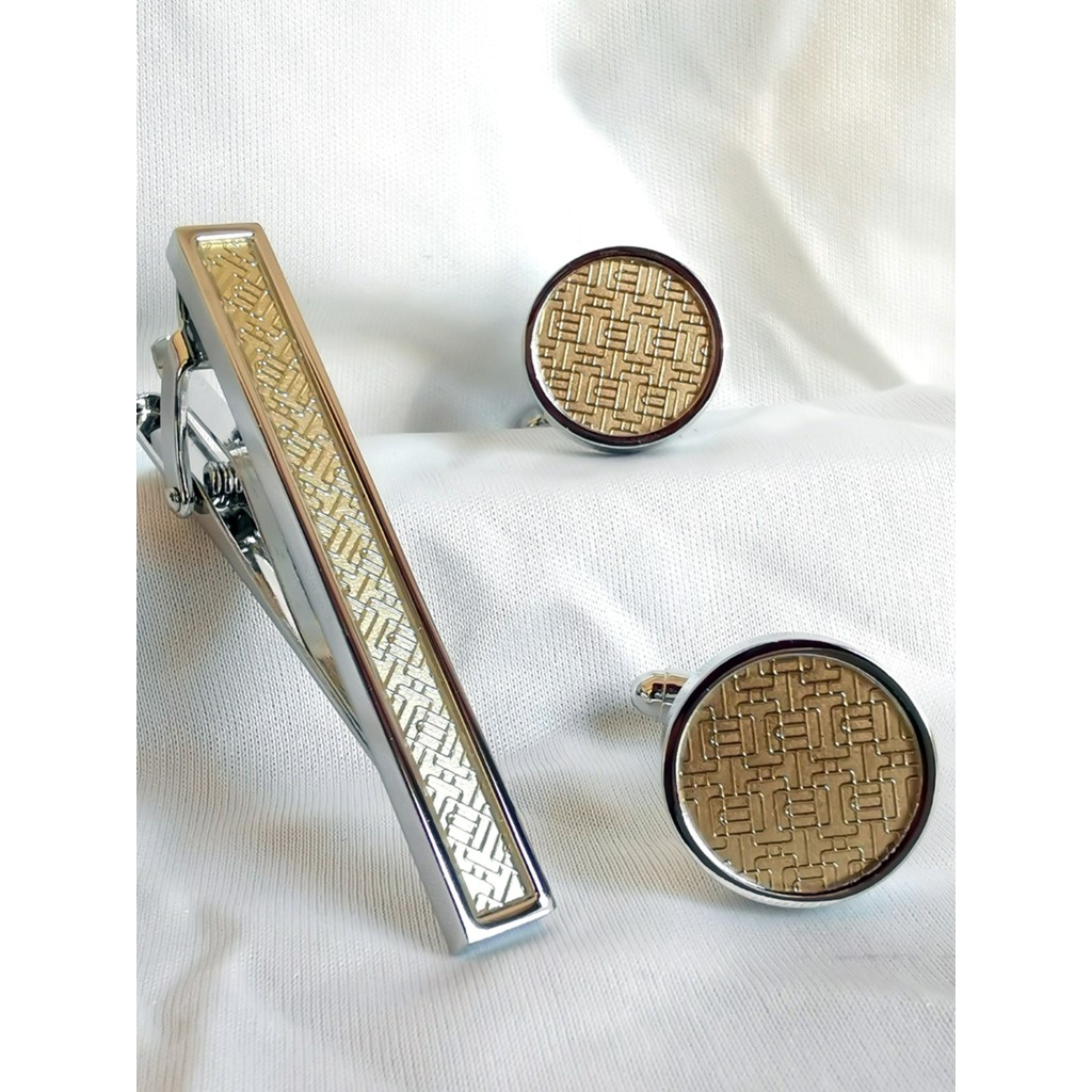 Daison สินค้าใหม่ผู้ชาย Cufflinks Tie คลิปชุดรูปแบบหนาแน่น Labyrinth สไตล์ Premium เสื้อสูท Cuff ปุ่