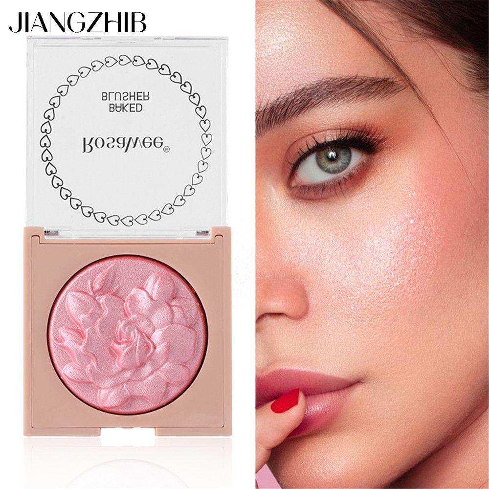 JIANGZHIB Rosawee Rose Blush Pearlescent Fine Glitter Highlighter คอนทัวร์หน้าสามมิติที่สดใสและเป็นธ