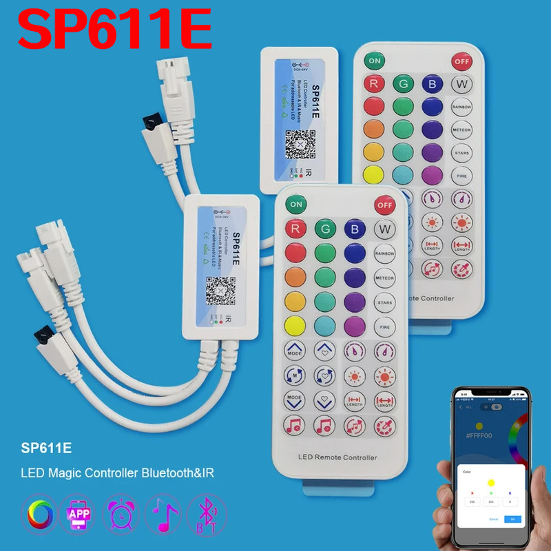 WS2811 WS2812B Controller SP611E บลูทูธเพลง App ไมโครโฟนในตัวสําหรับ WS2812 RGB แอดเดรส Alexa Google