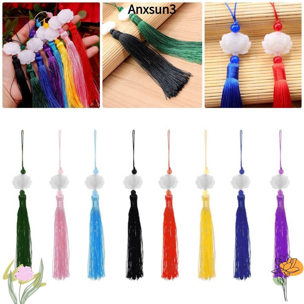 ANXSUN3 1 ชิ้นผ้าไหมพู่,สไตล์จีนโบราณ Knot พัดลม Falling เครื่องประดับหยกลูกปัดพู่, Lotus Tassels Hanfu ตกแต่ง DIY หัตถกรรมของขวัญพู่จี้