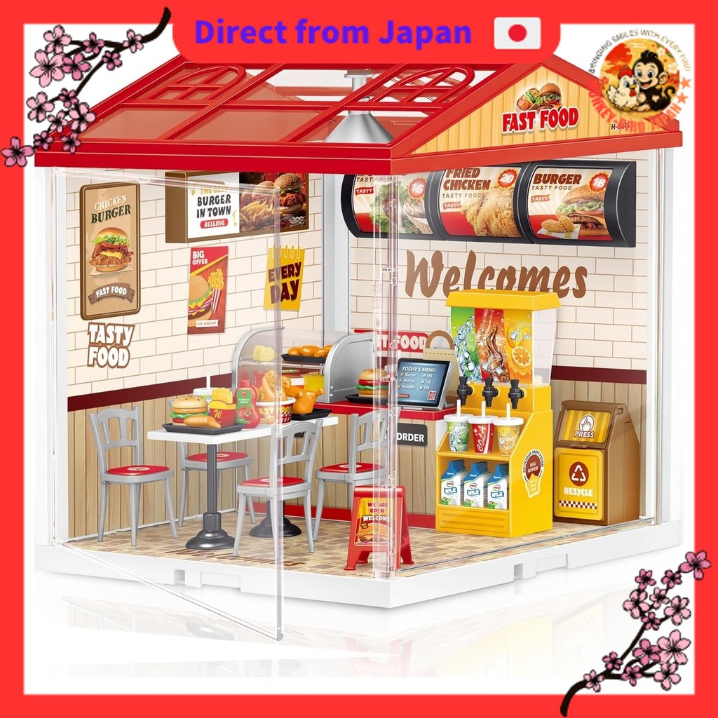 DIY Miniature House Kit, Plastic Dollhouse Furniture Set, Toy Figure House for Dolls, with Light Fun