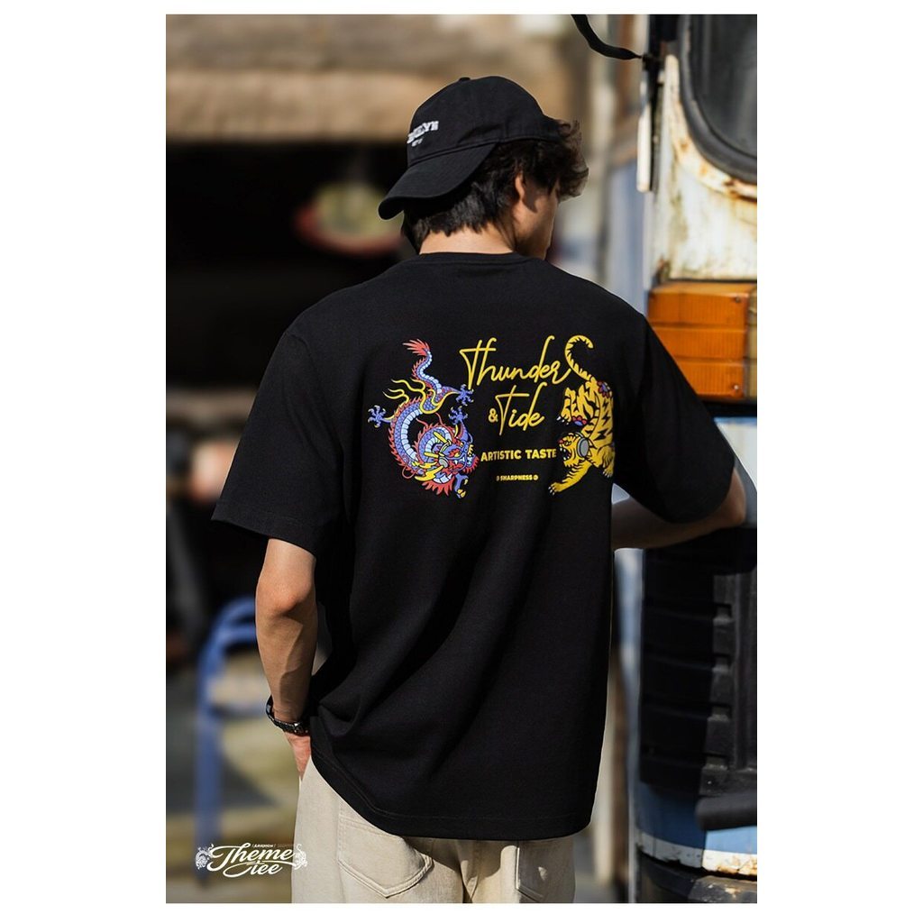 MRA ยี่ห้อ Men 300g Heavyweight ผ้าฝ้ายเสื้อยืดโฟม Dragon Tiger พิมพ์ Yokosuka ลูกเรือคอ Breathable 
