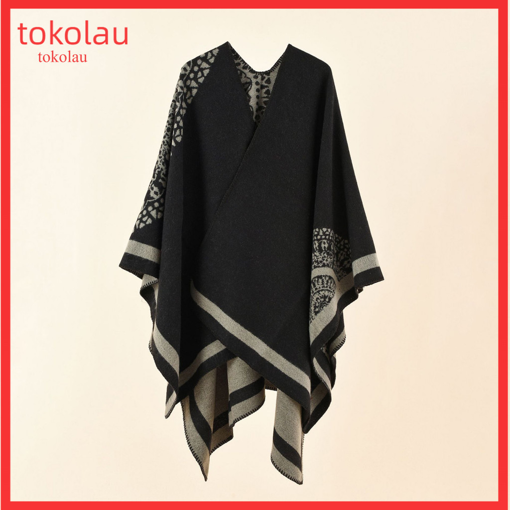 Poncho Coat หนา Patchwork เลียนแบบแคชเมียร์ Soft Touching ผู้หญิง Cape Coat สําหรับสภาพอากาศหนาวเย็น