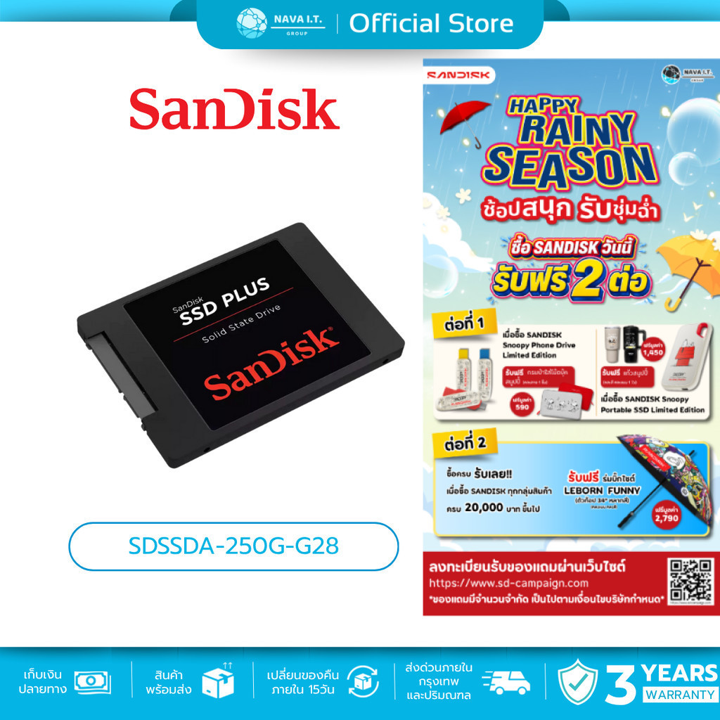(มีส่งด่วน) SANDISK SSD SATA PLUS 250GB SATA III (SDSSDA-250G-G28) ประกันศูนย์ไทย 3 ปี