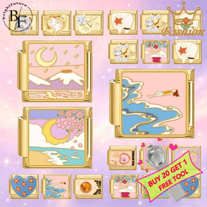 Love Moon สร้อยข้อมือ Charm อิตาเลี่ยน Fit 9 มม.สร้อยข้อมือสแตนเลสเครื่องประดับทําอุปกรณ์เสริม DIY Retro บุคลิกภาพโมดูลสร้อยข้อมือ