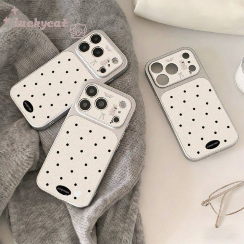 เคสโทรศัพท์โบว์ลายจุดสีดําเรียบง่ายสําหรับ iPhone 17 16 15 14 13 12 11 Pro Max XR XS Max
