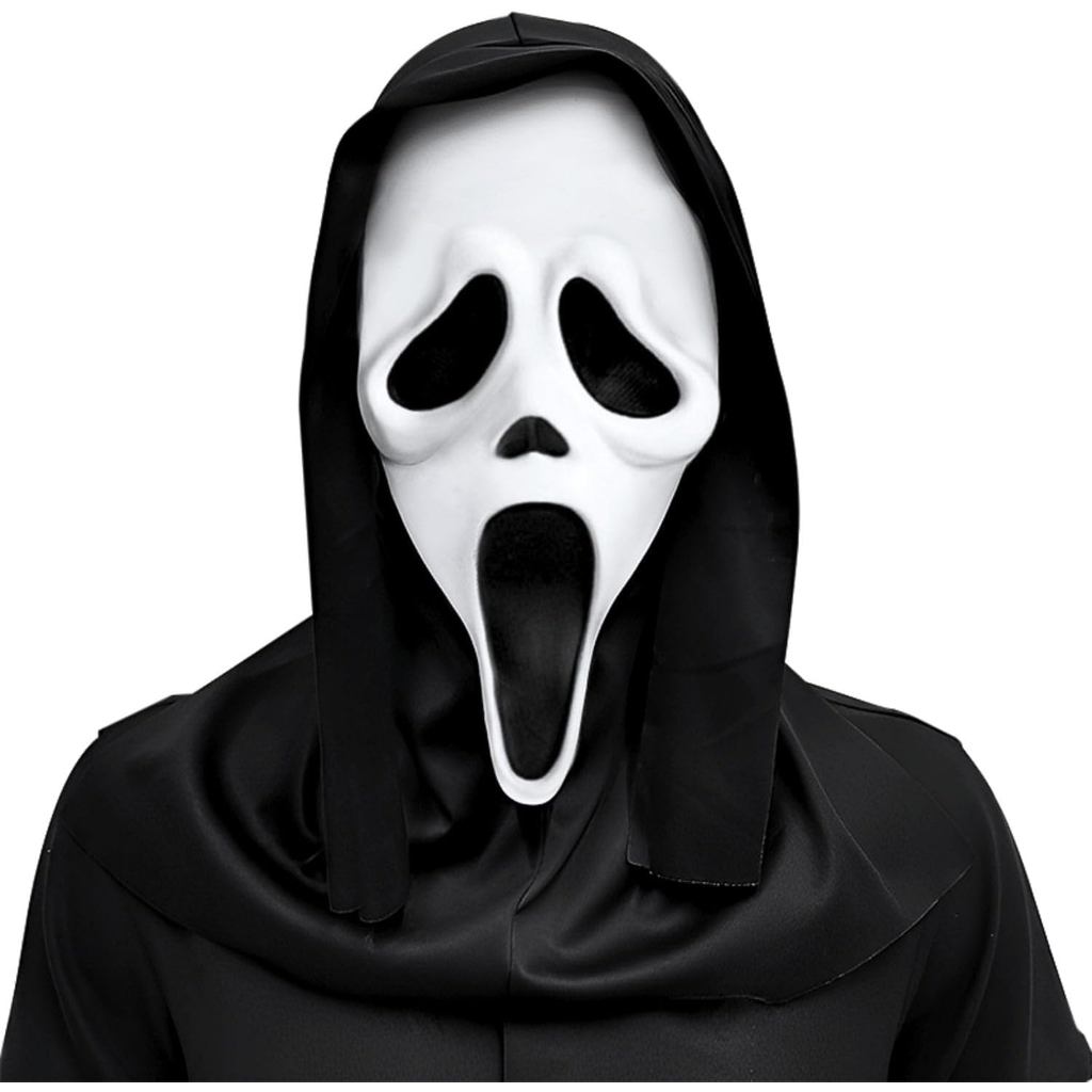 Crethinkaty Full Head Latex Scream หน้ากากสยองขวัญพร้อมฮู้ดสีดํา