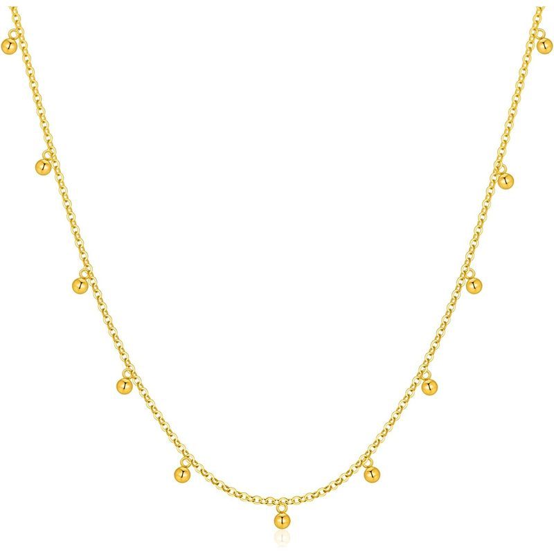 14k Gold Chain 18k Gold Dangling ลูกปัดสร้อยคอผู้หญิง, Tiny Ball Choker สร้อยคอ,เครื่องประดับของขวัญ