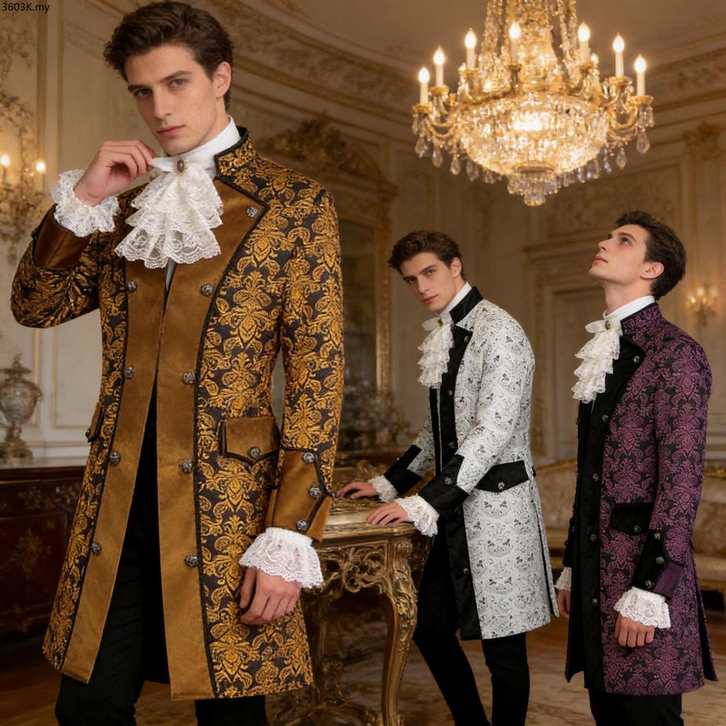R RTR/European American Palace Royal Family Aristocratic Coat Stand-Up Collar Gorgeous Print Prince 