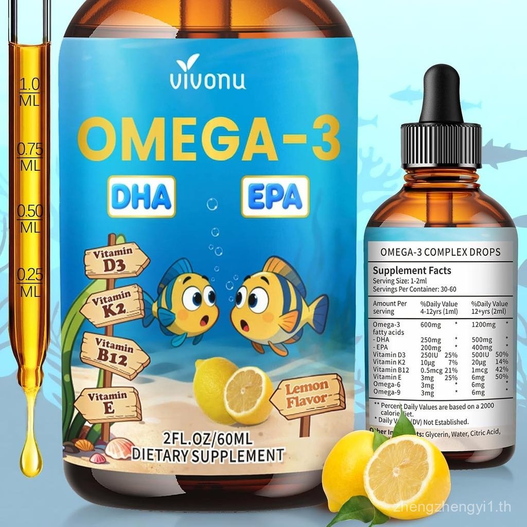 VivoNu Omega 3 สําหรับเด็กs DHA Omega 3 6 9 หยด | โอเมก้ารวม 600 มก. พร้อม EPA & DHA |  Development 