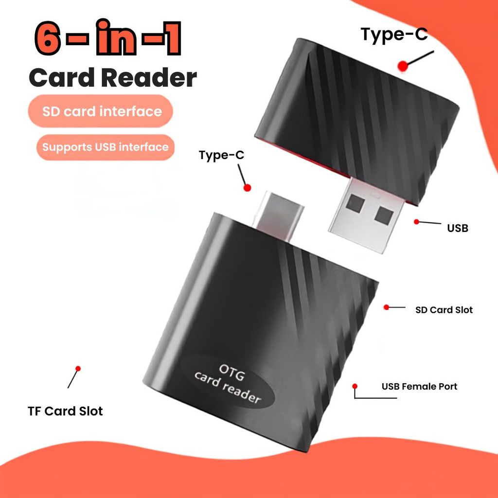 6in1 เครื่องอ่านการ์ด Type-C USB3.0 รองรับหลายอุปกรณ์ ใช้งานได้ง่าย พกพาสะดวก