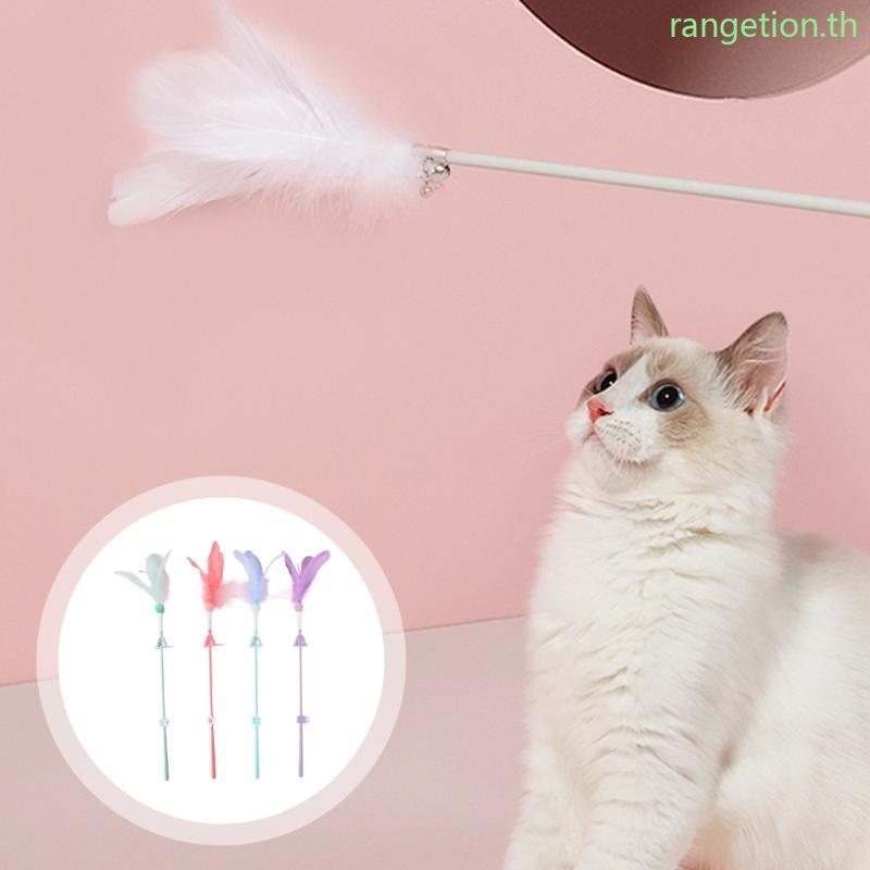RAN 4PCS Feathered Cats Teasing Stick ของเล่นสําหรับ Active Cats ในร่ม Exercising Wand ของเล่น