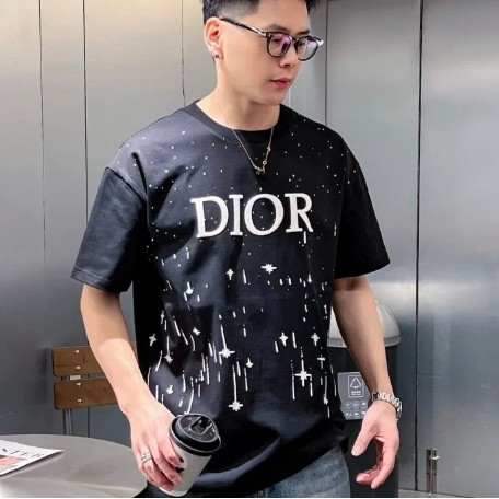 DIOR/DIOR/2026 เสื้อยืดคอกลมแขนสั้นสไตล์คู่ผู้ชายสีสันสดใสผ้าฝ้ายแท้สไตล์ Street Counter Casual Bott