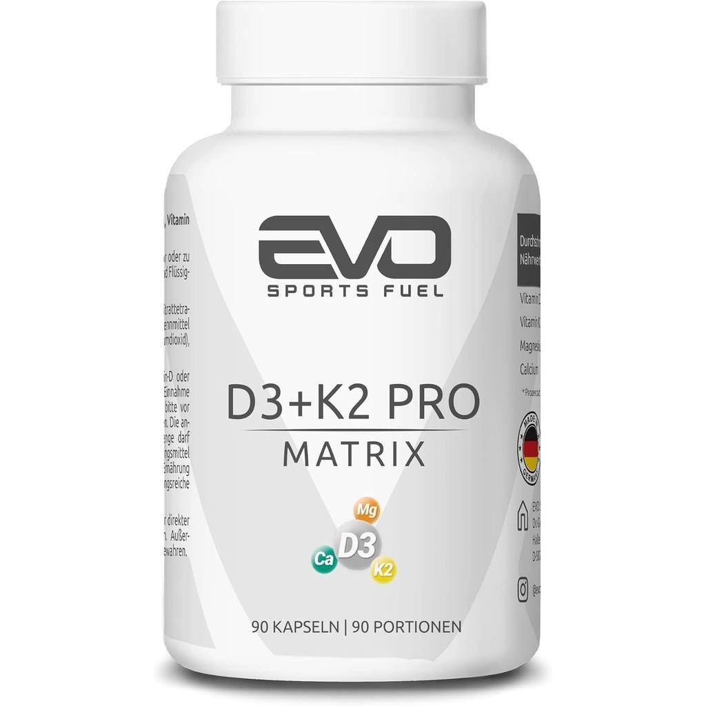 EVO SPORTS FUEL วิตามิน D3 + K2 Pro Matrix - 90 แคปซูลโดสสูง - พร้อม All-Trans K2-MK7 แมกนีเซียมและแ