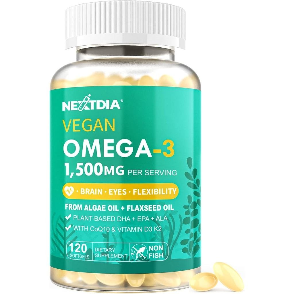 อาหารเสริมมังสวิรัติ Omega 3 EPA DHA ALA + CoQ10, วิตามินดี3 K2 สําหรับผู้หญิงผู้ชาย