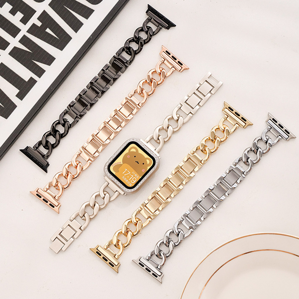 เหมาะสําหรับ Apple Apple watch789 Generation Universal Strap Simple Metal Denim Single Row iwatch Wa