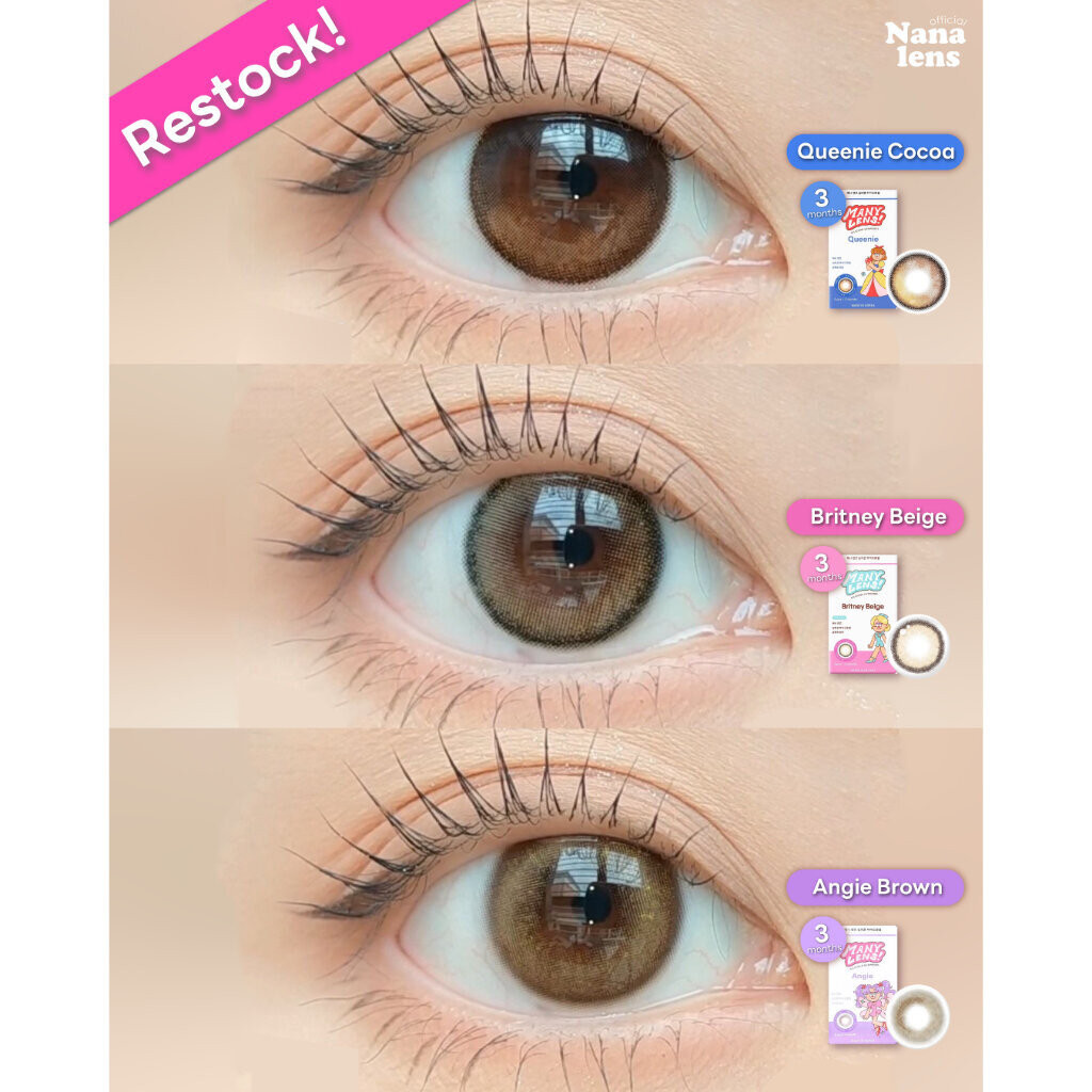 Many Lens รุ่น Queenie Cocoa / Britney Beige / Angie Brown คอนแทคเลนส์ราย 3 เดือน nanalens sisselens
