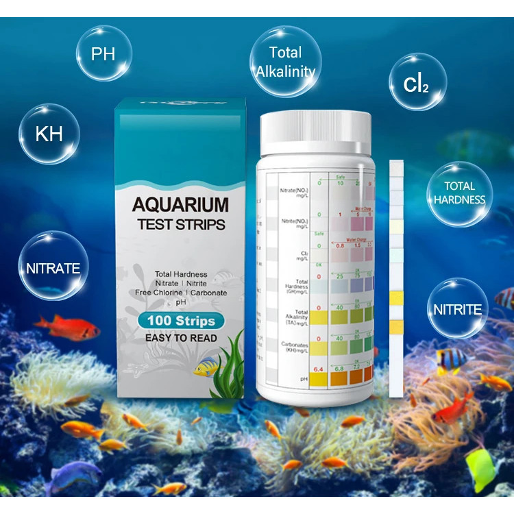 แผ่นวัดคุณภาพ 7in1 สำหรับตู้ปลาสวยงาม NH3/NH4+/NO2/NO3/pH/CL2/GH,KH,TA