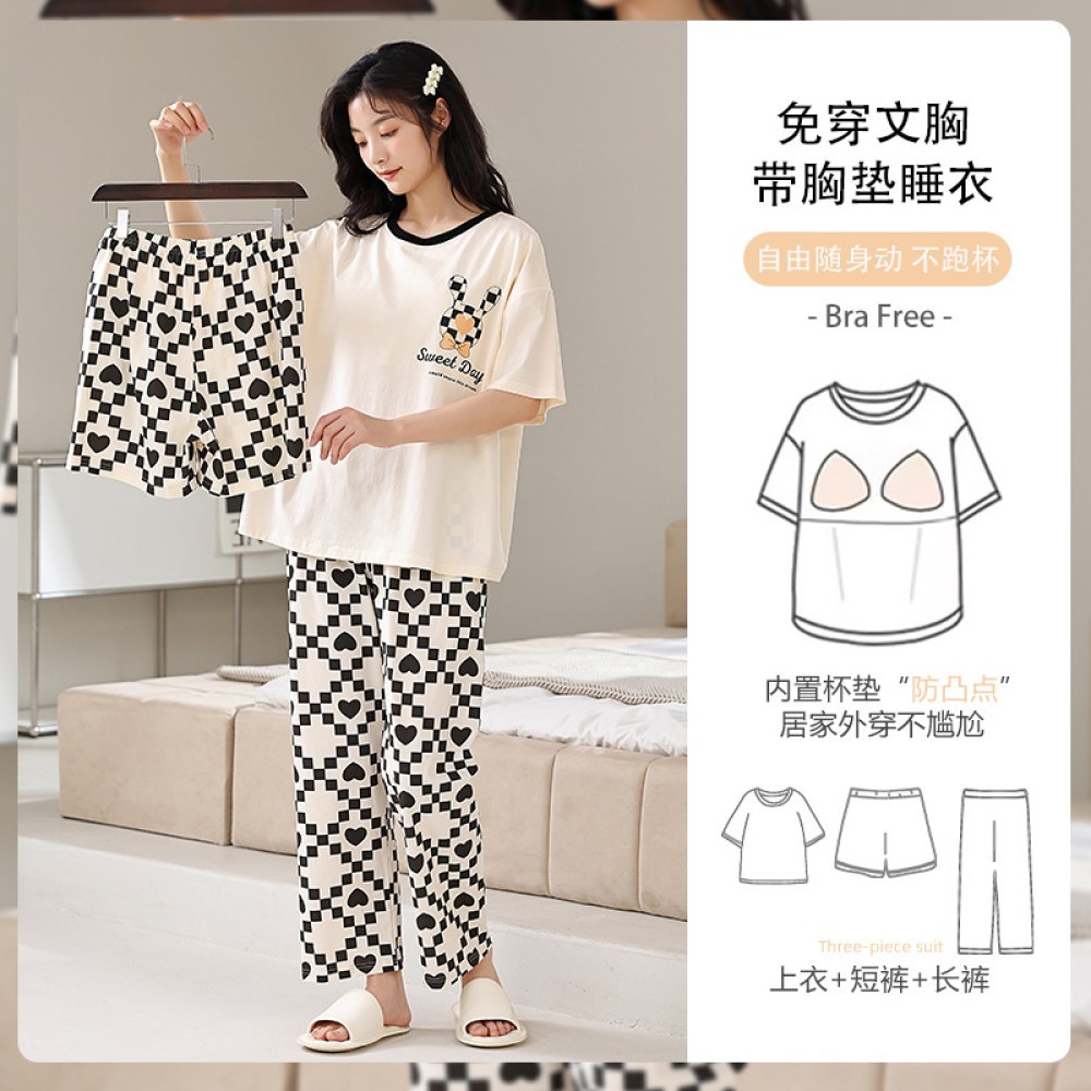 Set Sail-y5710กระต่าย Houndstooth พร้อมแผ่นรองหน้าอกผ้าฝ้ายเลียนแบบที่ถอดออกได้ชุดสามชิ้น4หลา27หยวน 