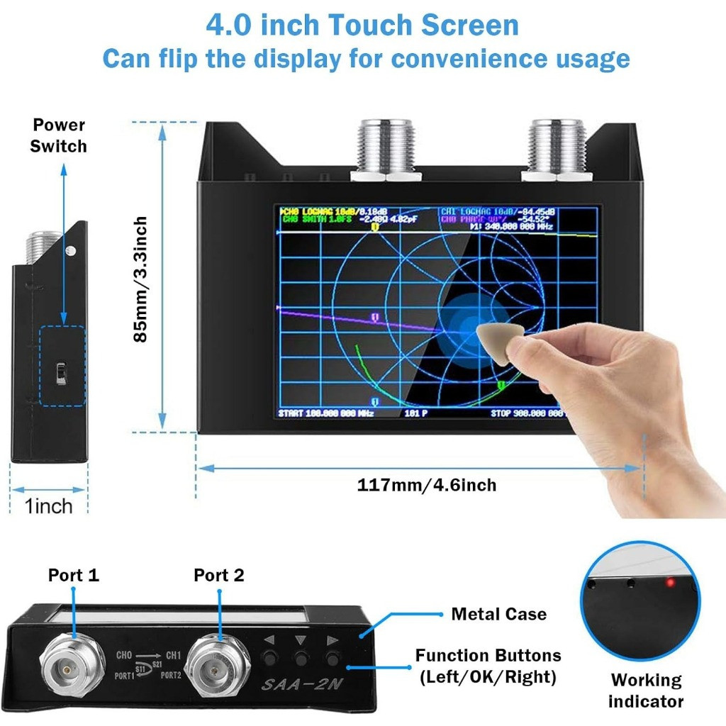 SAA2N V2.2 Vector Network Analyzer 50KHz3GHz 4 "Touchscreen HF VHF UHF VNA Antenna Analyzer Ham Radi