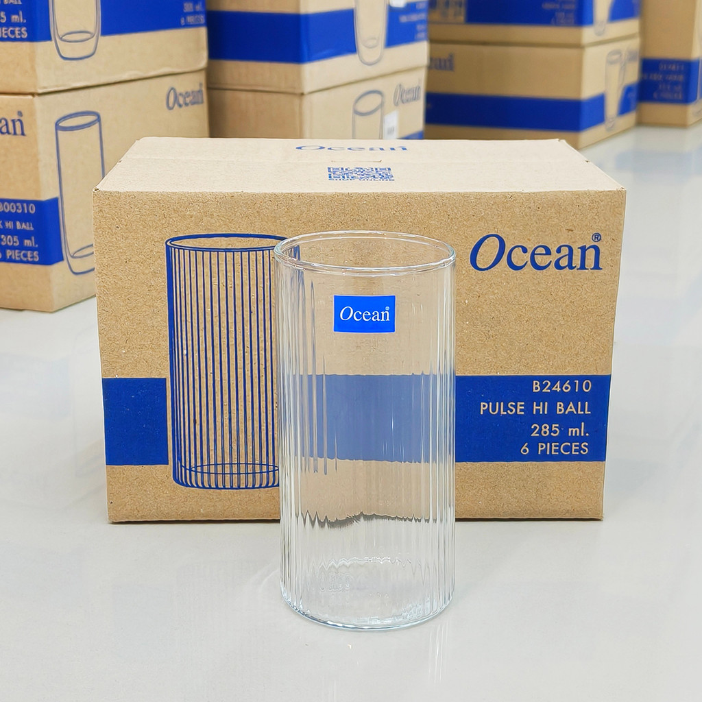 [กล่อง6ใบ/ B24610] แก้วน้ำ 285มล. แก้วลายริ้ว ทรงสูง Ocean PULSE Hi Ball 285 ML.