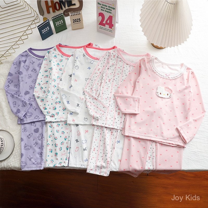 ชุดนอนแขนยาวสำหรับเด็กสาวและเด็กนุ่ม สไตล์เกาหลี เหมาะสำหรับทั้งสี่ฤดูกาล