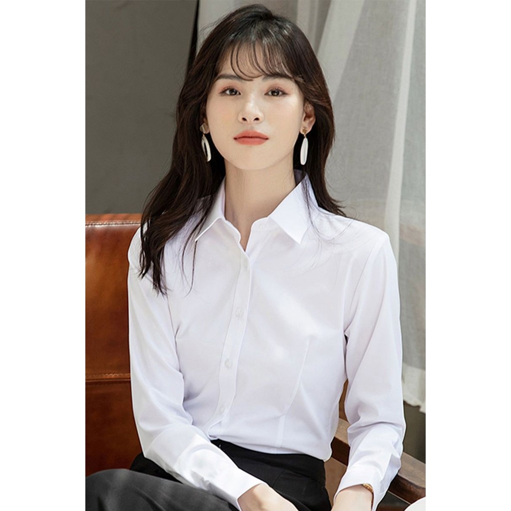 Bailufeng เสื้อเชิ้ตสีขาวผู้หญิงแขนยาวฤดูใบไม้ผลิฤดูใบไม้ร่วงสไตล์ใหม่คอสี่เหลี่ยมสวมใส่อย่างเป็นทาง