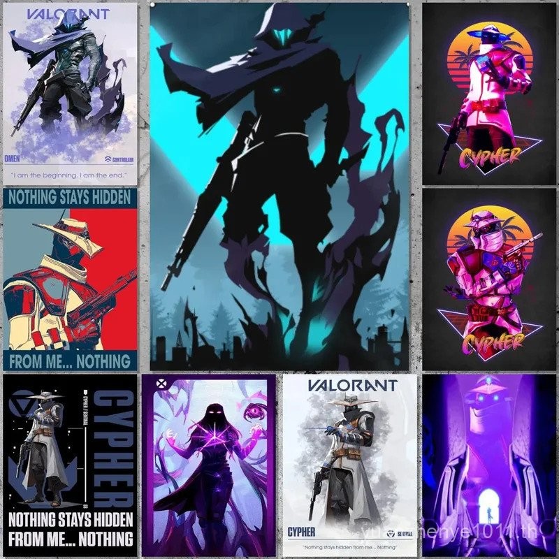 Cypher Valorant โปสเตอร์ผ้าใบ ภาพพิมพ์ศิลปะ ตกแต่งห้องนอน
