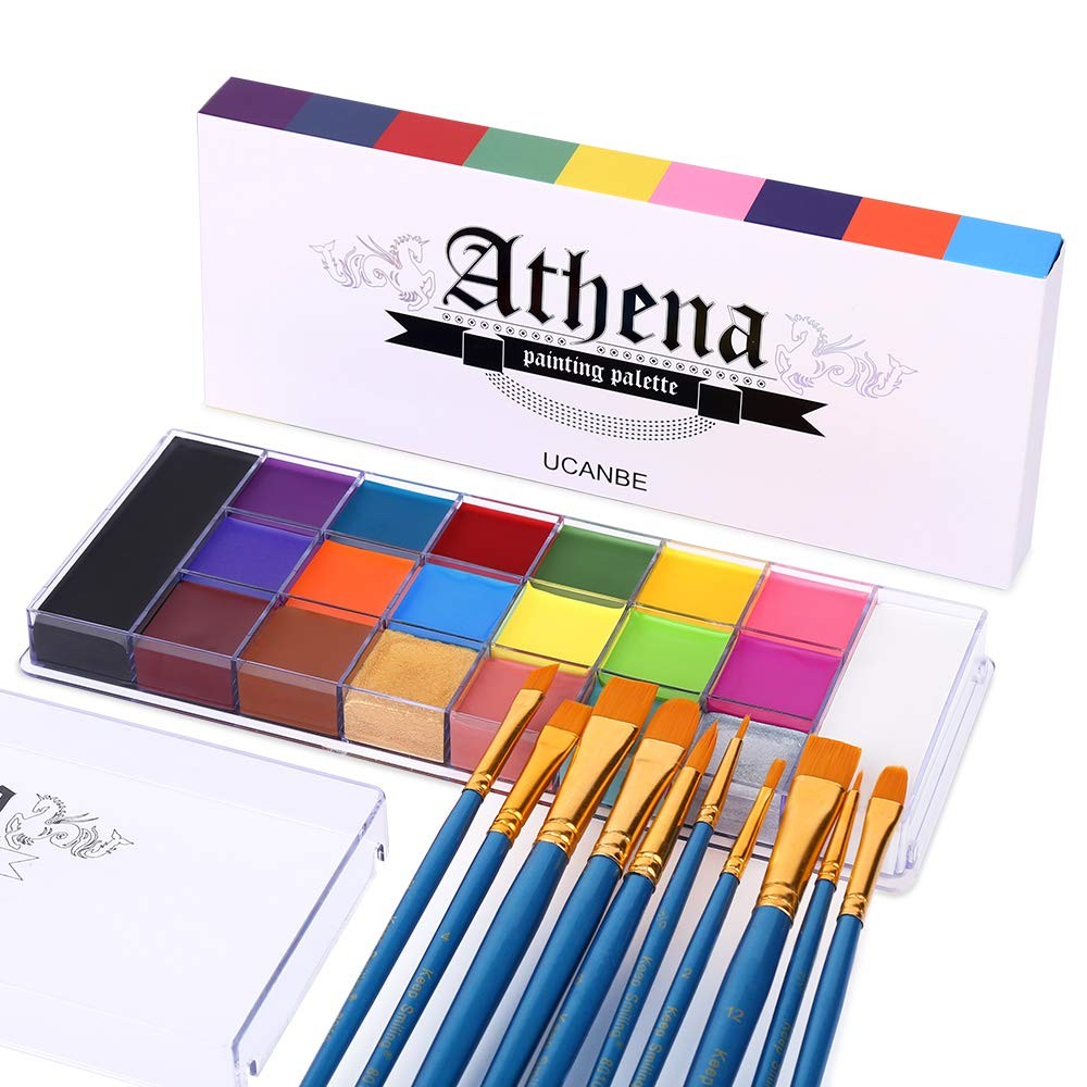 UCANBE Face Body Paint Set-Athena ภาพวาด Palette,10 Professional Artist แปรง,ขนาดใหญ่ลึก Pan เหมาะสํ