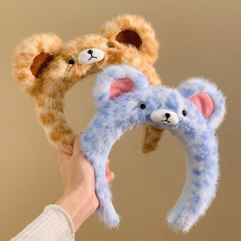 หมวกพิมพ์ลายเสือดาวและหมี สำหรับฤดูใบไม้ร่วงและหนาว สวมใส่ขณะล้างหน้าหรือแต่งหน้า