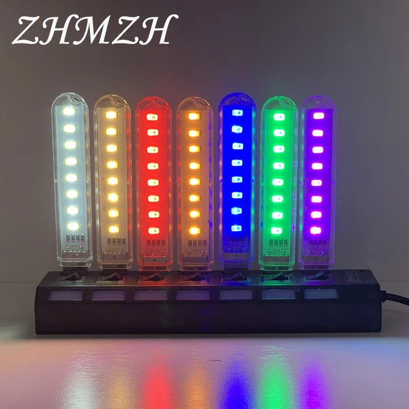 DC5V USB 8LEDs LED Night Light EU US ปลั๊ก U ดิสก์สีแดงสีเหลืองสีขาวสีฟ้าสีเขียวสีม่วงสีโคมไฟสําหรับ