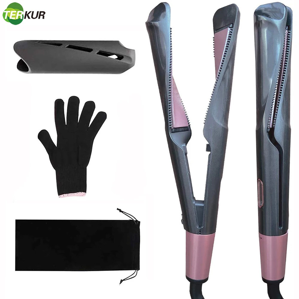 Curling Wand Hair Straightener Curler 2in1 เซรามิค Twisted เหล็กแบน LCD Digital Display เปียกและแห้ง
