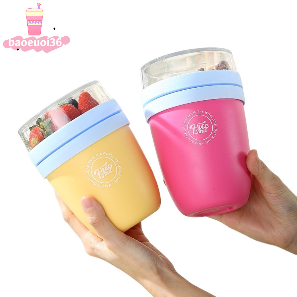 BAOEUOI36 Overnight Oats ถ้วยอาหารเช้า, ซีลพร้อมช้อน ถ้วยนม ชามโยเกิร์ต, ป้องกันการรั่วนํากลับมาใช้ใหม่ได้สลัดผลไม้ข้าวโอ๊ตธัญพืชถั่ว