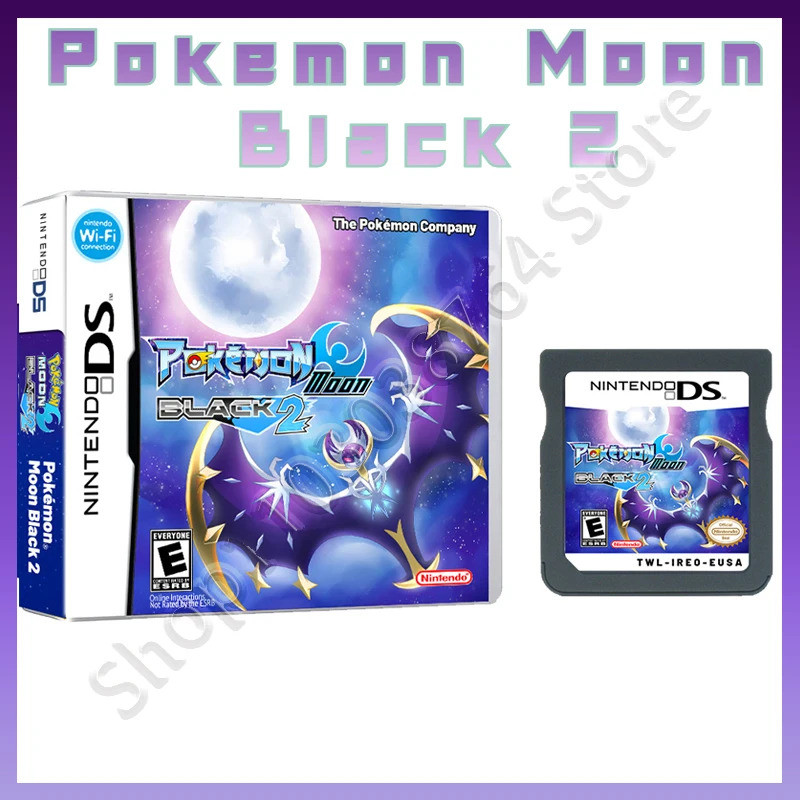 กล่องการ์ดเกม NDS พร้อมตลับเกมเวอร์ชั่นอเมริกันโปเกมอนการ์ดเกมใหม่ Pokemon Moon Black 2