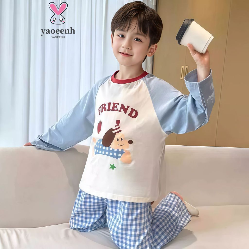 【YAOEENH】ชุดนอนเด็กขนาด 80-160 ซม. ลายสก๊อตการ์ตูน สีสันสดใส คุณภาพเยอรมัน